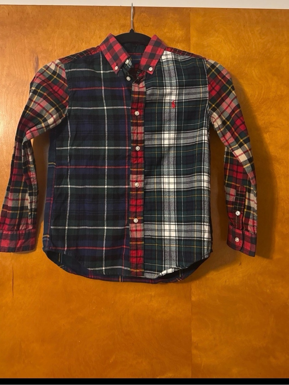 Ralph Lauren Kids Patchwork Plaid Button-Down Shirt in Red, Green, Navy & White